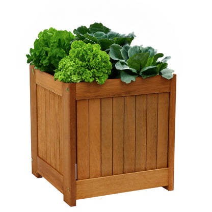 Sunnydaze 16-Inch Meranti Wood Planter Boxes for Outdoor Plants - Square Large Planter Boxes with Teak Oil Finish - Set of 2