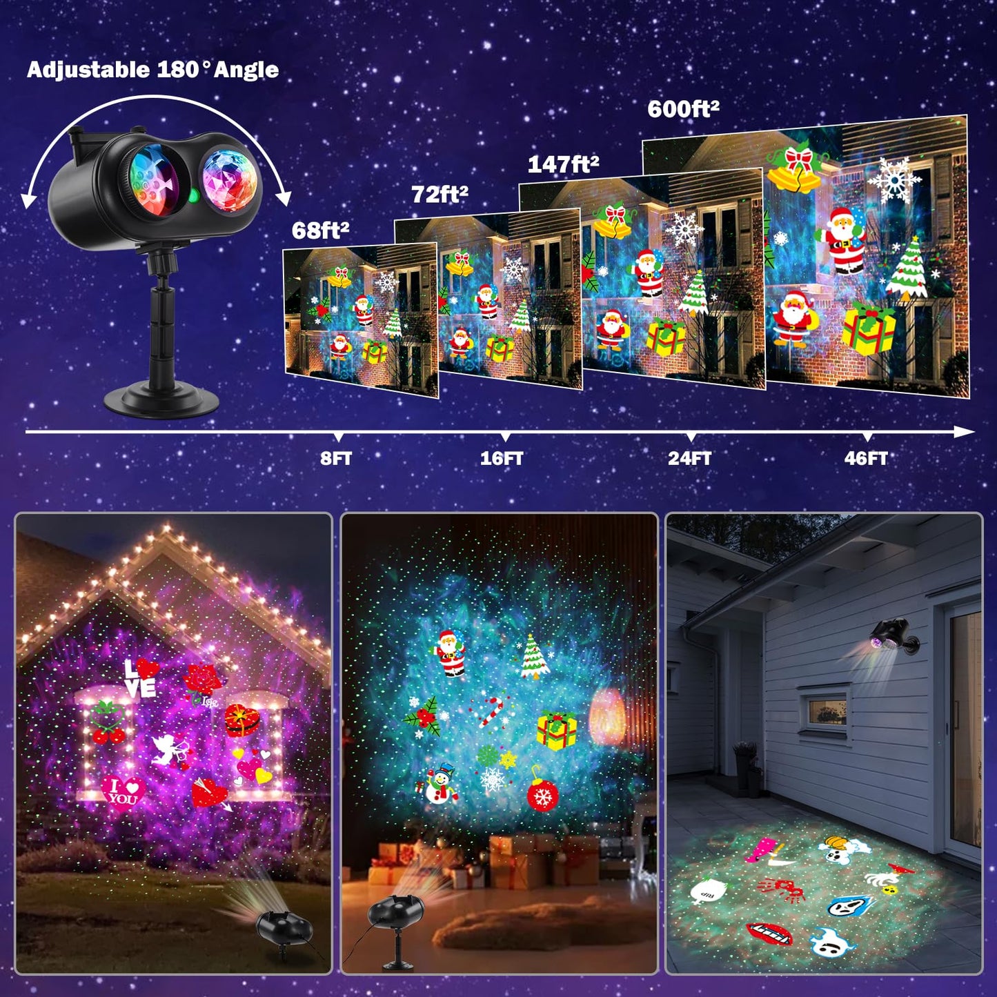 HAKUTA Halloween Christmas Laser Projector Lights 3-in-1 Wave Ocean Effect LED Projector with 10 Slides/80 HD Patterns for Christmas, New Year, Birthday, Halloween, Thanksgiving Décor
