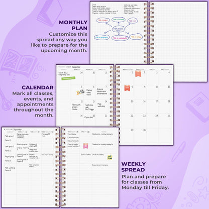 Clever Fox Teacher Planner Spiral – School Year Planner with Calendars & Lesson Plans – Teacher Plan Book for Classroom & Homeschool Organization - Undated, 7.9x10″ (Purple)