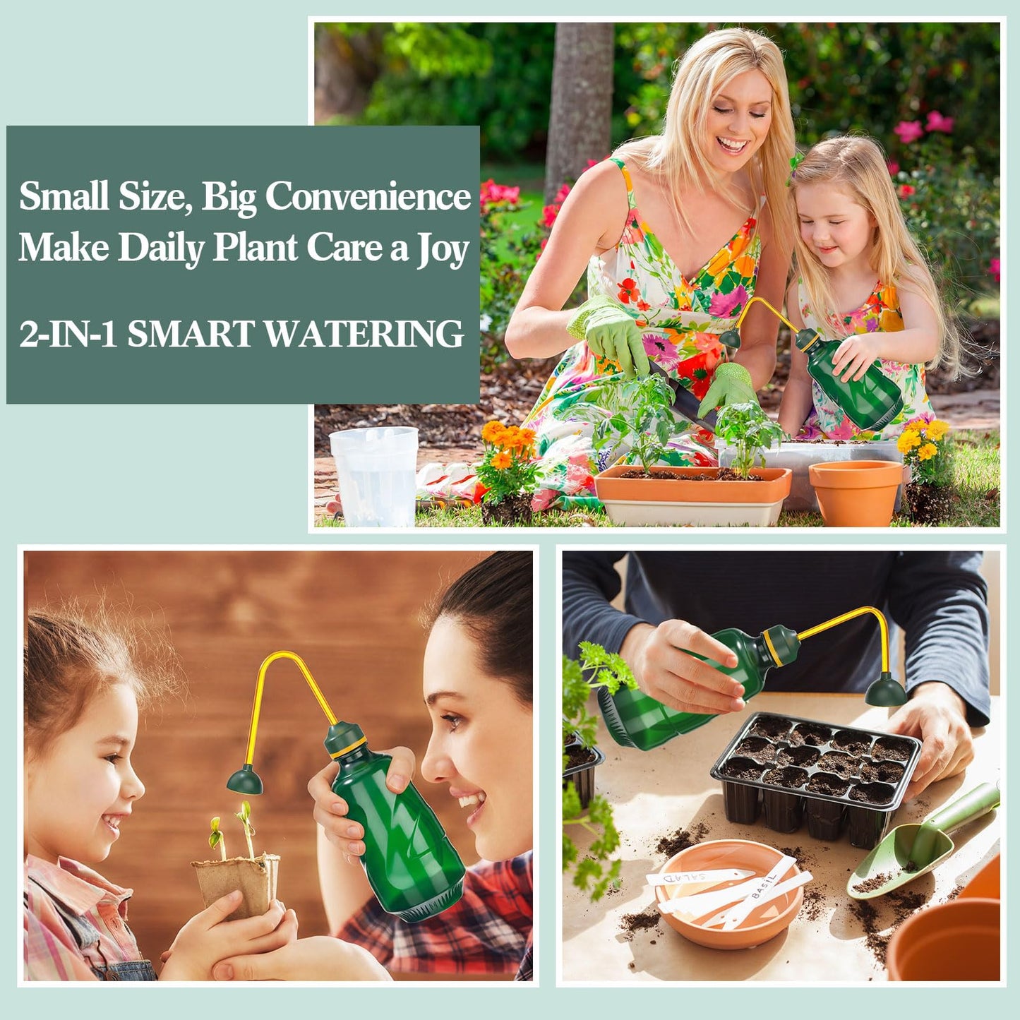 Reallnaive 1/2 Gallon Long Spout Watering Can Set for Indoor & Outdoor Plants – Includes Spray Bottle, Squeeze Bottle, Watering Globes & Soil Moisture Meter for Garden & House Plants(Mint Green)