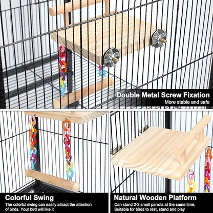 FrgKbTm Bird Perches Cage Toys Parrot Wooden Platform Play Gyms Exercise Stands with Acrylic Wood Swing Ferris Wheel Chewing for Animals Green Cheeks, Baby Lovebird, Chinchilla, Hamster Budgie