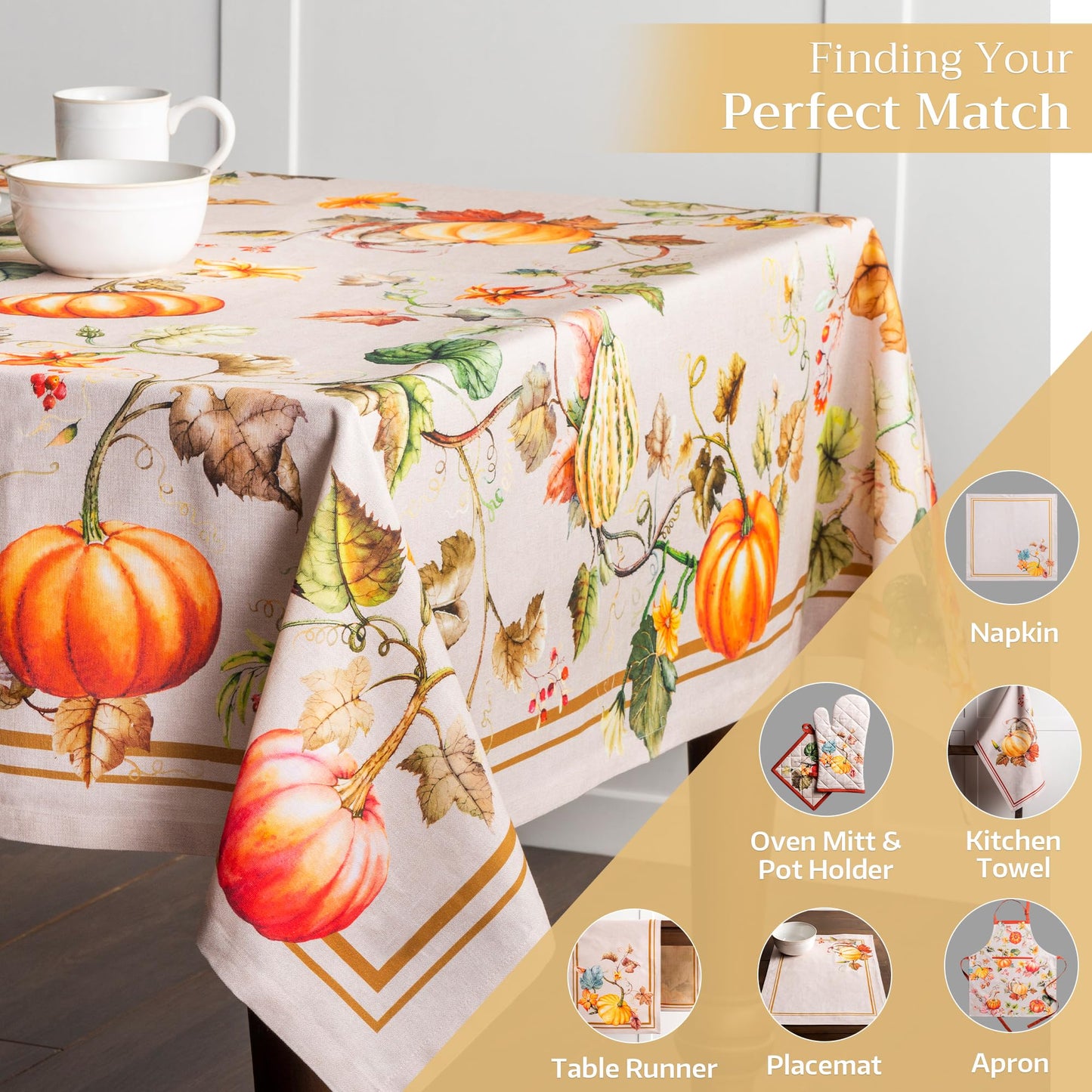 Maison d' Hermine Table Cloth Rectangle Table 100% Cotton 60 x 120 Inches Fall Tablecloth Reusable Everyday Use for Thanksgiving Christmas Decorations Dining Farmhouse Party (Potiron)