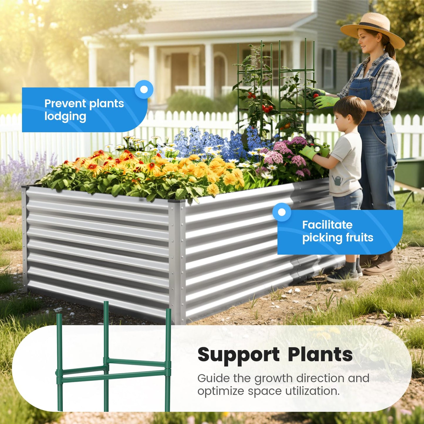 Quictent Galvanized Raised Garden Bed 8x4x2 Ft Tall Metal Planter Box for Vegetables Outdoor Bottomless for Backyard, 2 Tomato Cages Included, 22.04" Deep (Silver)