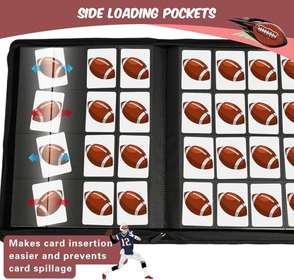 Football Card Binder 16 Pocket, Premium 1000+ Cards PU Cover Trading Sports Card Binder Side Loading Card Holder Collection Album Folders