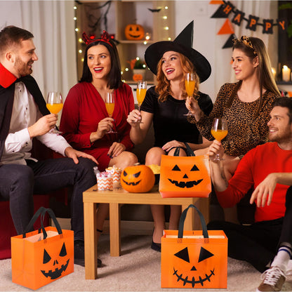 Lincia 48 Pcs Halloween Non Woven Pumpkin Bag 12.6 x 9.8 Inch Reusable Trick or Treat Gift Candy Goodie Handles Bag for Halloween Birthday Party Favors Classroom