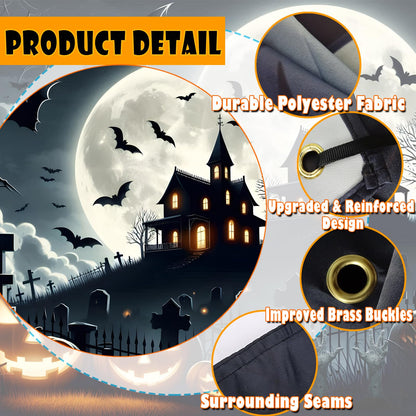 Halloween Garage Door Decorations 7 x 8 Ft Hanging Backdrop Horror Moon Night Halloween Garage Door Cover Scary Cemetery Pumpkin Banner Photo Background for Home Spooky Party Wall Window Yard (Black)