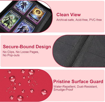 BYSTER 4 Pocket Card Binder, Premium PU Trading Card Binder with Zipper, 160 Capacity Side-Loading Binder for TCG, MTG, Sports Cards, Game Cards, Red