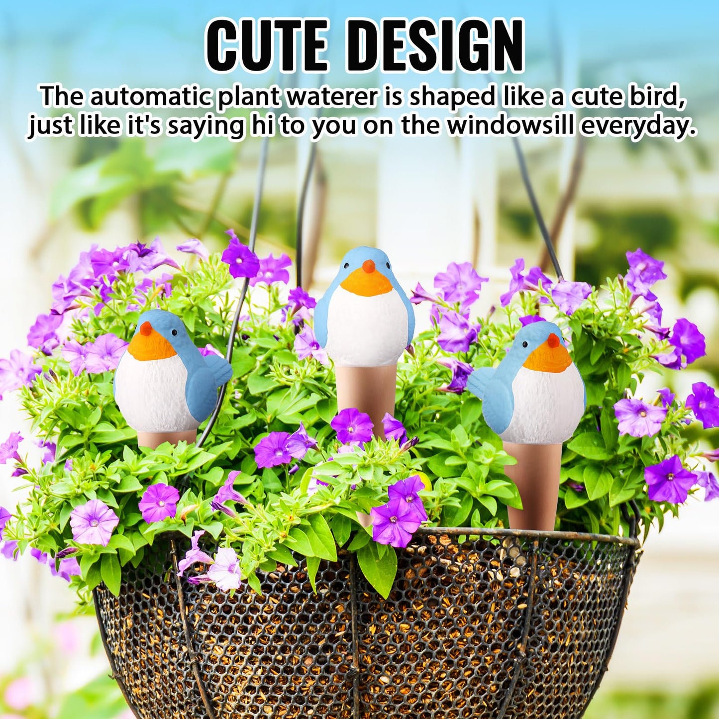 Sliner 8 Pack Bird Shaped Plant Watering Globes Self Watering Planter Insert Terracotta Irrigation Globe Devices with Slow Release Automatic Water Spike for Indoor Outdoor Potted Plant(Blue)