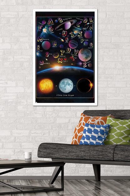 Trends International Ali Chris - The Solar System: Total Eclipse Letters Wall Poster, 34L x 22.4W, White Framed Version