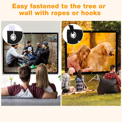 Taotique Projector Screen 72 inch, Movie Projector Screen 16:9 HD Foldable and Portable Anti-Crease Indoor Outdoor Projection Double Sided Video Projector Screen for Home, Party, Office, Classroom