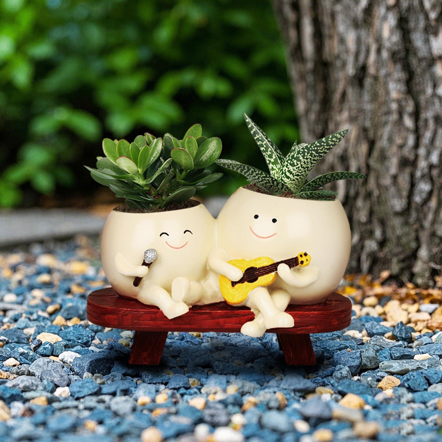Xeerrfan Double Smiley Face Planter, Cute Face Band Head Planter Pot with Drainage Hole, Small Plower Pots for Indoor/Outdoor Plants Succulent, Funny Gift for Birthday
