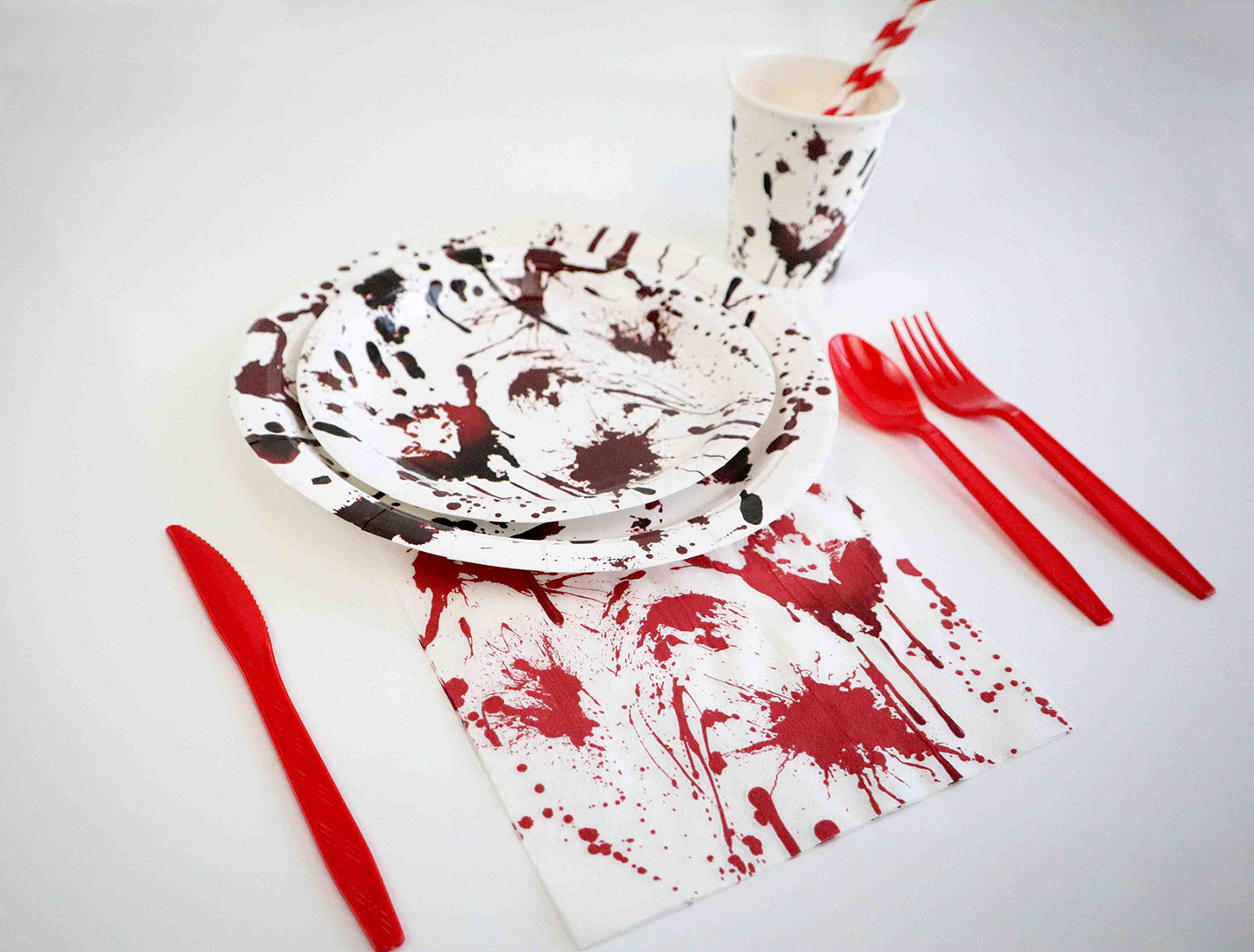 Halloween Party Supplies Dinnerware Decorations - Bloody Zombie Tablecloth, Paper Plates, Cups, Straw, Napkins, Cutlery - Horror Halloween Birthday Party Decorations Tableware Serves 20 Guests-161CT