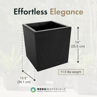 Tierra Verde Indoor & Outdoor Self-Watering Square Planter, Citadel Horizon, 13.5" x 14", Black - Planting Containers for Plants and Flowers - Gardening and Landscaping Accessories