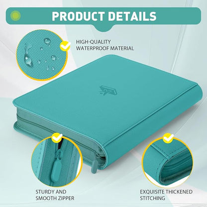Trading Card Binder 9 Pocket, 360 Pockets Double-Sided Card Album, Premium PU Leather Zipper Card Holder for MTG, TCG, Sports & Game Cards, Must-Have for Collectors（Turquoise）