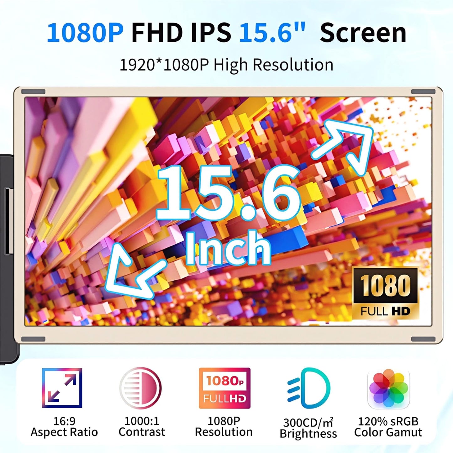 Laptop Screen Extender, 14'' FHD 1080P IPS Ultra-Thin Dual/Triple Monitor Display, HDMI/USB-C Plug-Play Portable Monitor for Laptop, Built-in Speakers(Mac, Win, Android)