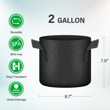 YSSOA 5-Pack 2 Gallon Grow Bags, Aeration Nonwoven Fabric Plant Pots with Handles, Heavy Duty Gardening Planter for Potato, Tomato, Vegetable and Fruits, Black 2024 Version