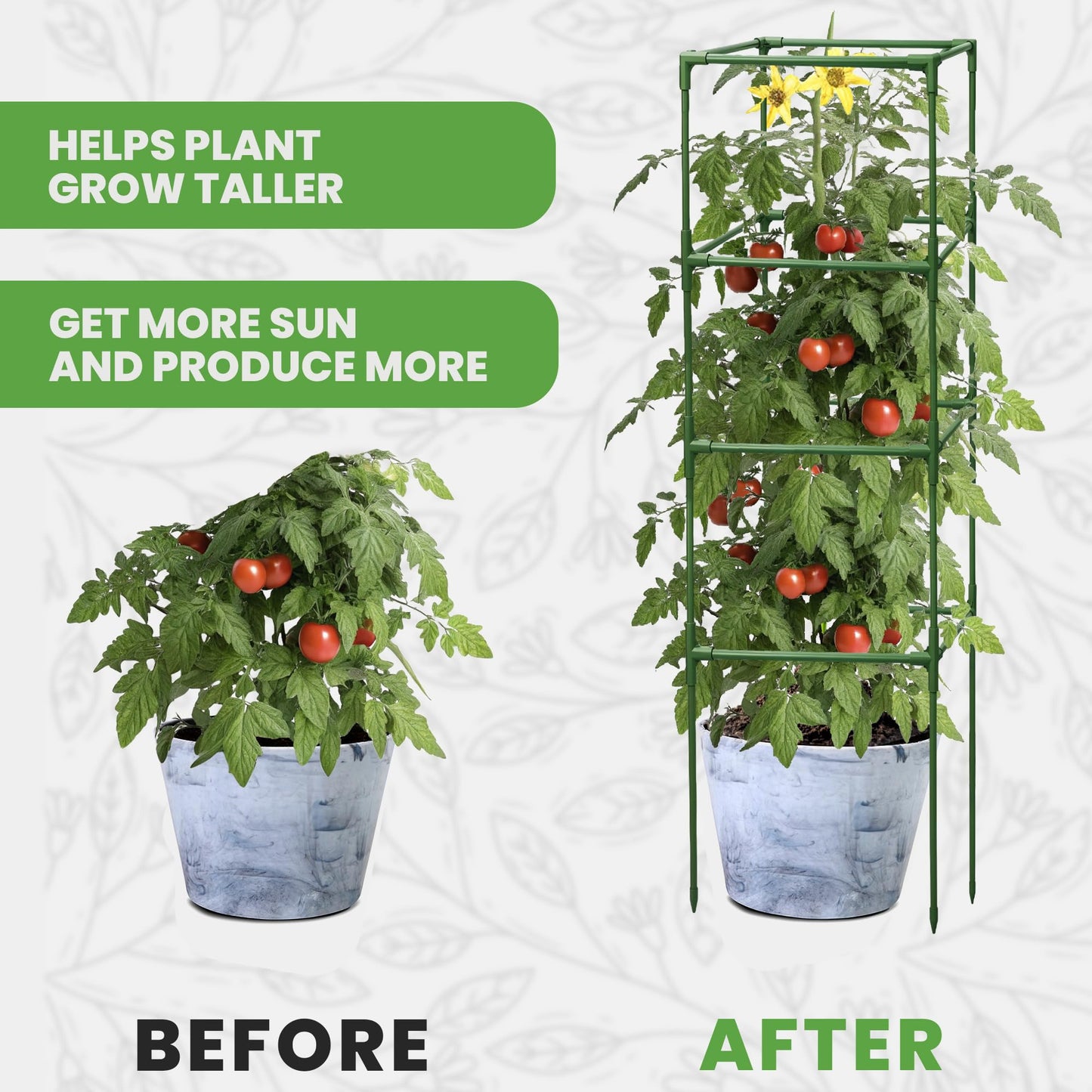 Tomato Cage Square - Large Trellis Stakes and Plant Support Structures for Vegetables and Climbing Plants - Tall Tomato Cages for Garden, Pots, Raised Garden Bed Outdoor Supplies