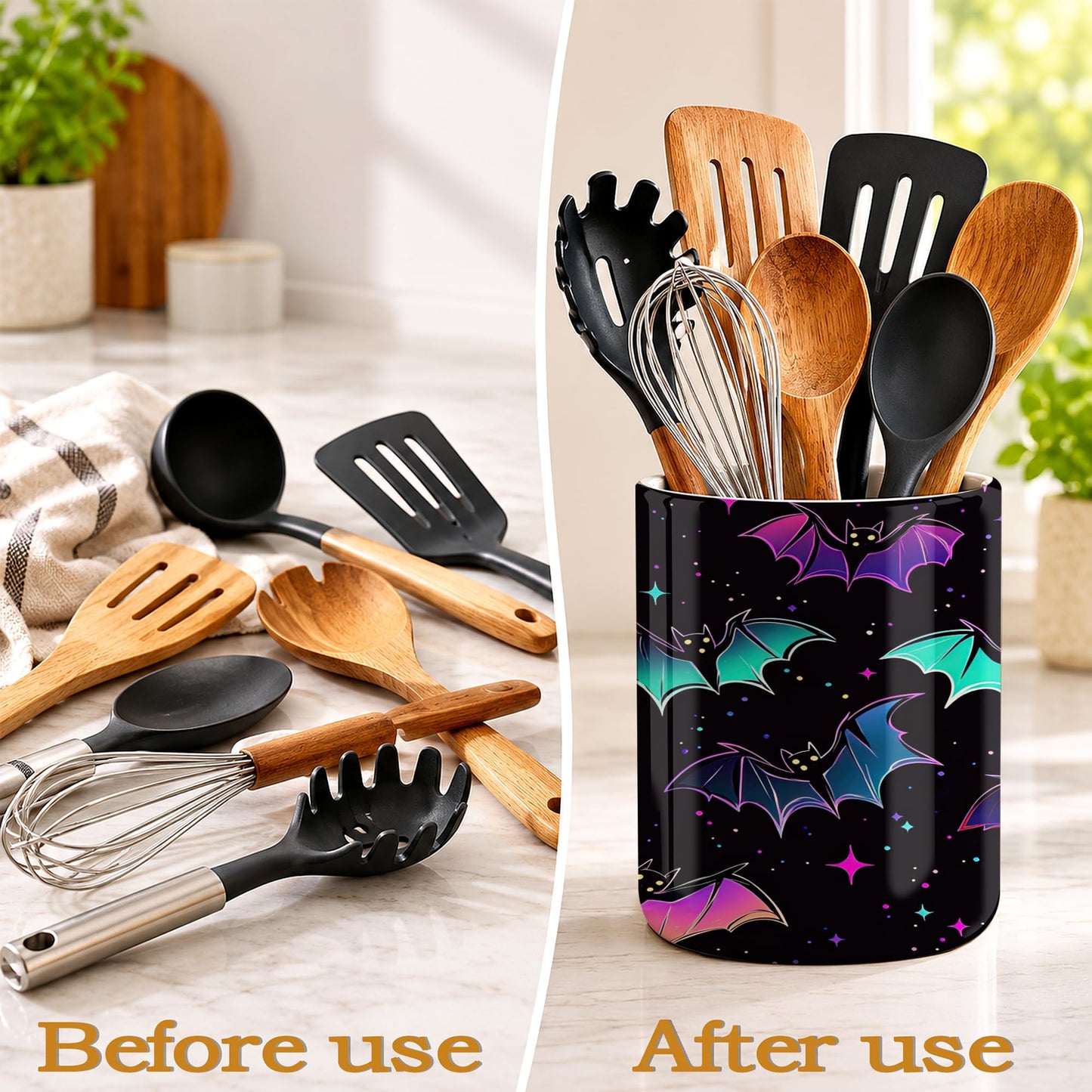 Axxitude Kitchen Utensil Holder,Magic Bat Large Ceramic Utensil Crock Organizer for Spatulas,Spoons and Cooking Tools,Kitchen,Home Decoration 6.3"