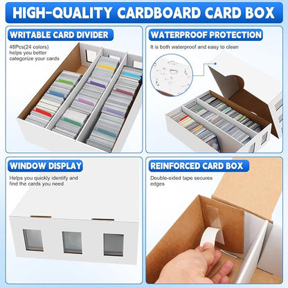4 Pack Trading Card Storage Box, 9400+ Count Card Storage Box with 48 Card Divider White Sports Card Storage Box Cardboard Card Organizer Box Bulk Card Case Trading Card Box for Soccer Basketball Card