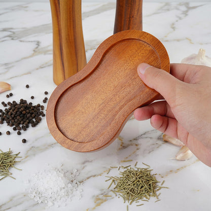 VanlonPro Salt and Pepper Mill Tray, Retro Sapele Wood Tray, Pepper Mill Holder & Rest (Inner Dia 2.6 Inch) fit Many Mills & Shakers, Salt & Pepper Grinder Accessories, Kitchen Storage Holder