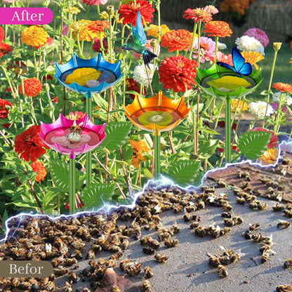 Retyion Bee Watering Station | 4 Pack Butterfly Feeder for Outside | Metal Decorative Garden Stakes | Bee Baths for Garden Yard Decor Umbrella Design (Red,Green,Blue,Yellow)