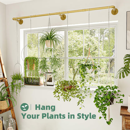 Plant Hanger Indoor Hanging Planters for Indoor Plants Hanging Plant Holder Window Plant Rod Gold Metal Shelves 63 Inch (Pot/Chains not Included