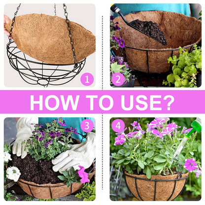 TigeJoy Coco Coir Liners for Hanging Baskets 12inch 3PCS, 100% Natural Coco Fiber Planter Insert, Round Thick Coconut Liners for Garden Plants Flower Vegetable Pot Flowerpot Replacement Liner