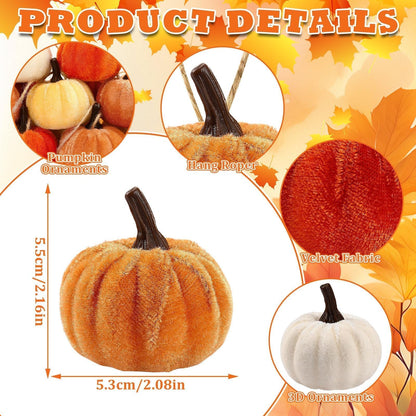 DTOFOOT 16 Pcs Fall Thanksgiving Pumpkin Hanging Ornaments, Autumn Velvet Fabric Wrapped Pumpkin Pendant for Farmhouse Harvest Halloween and Home Party Decor