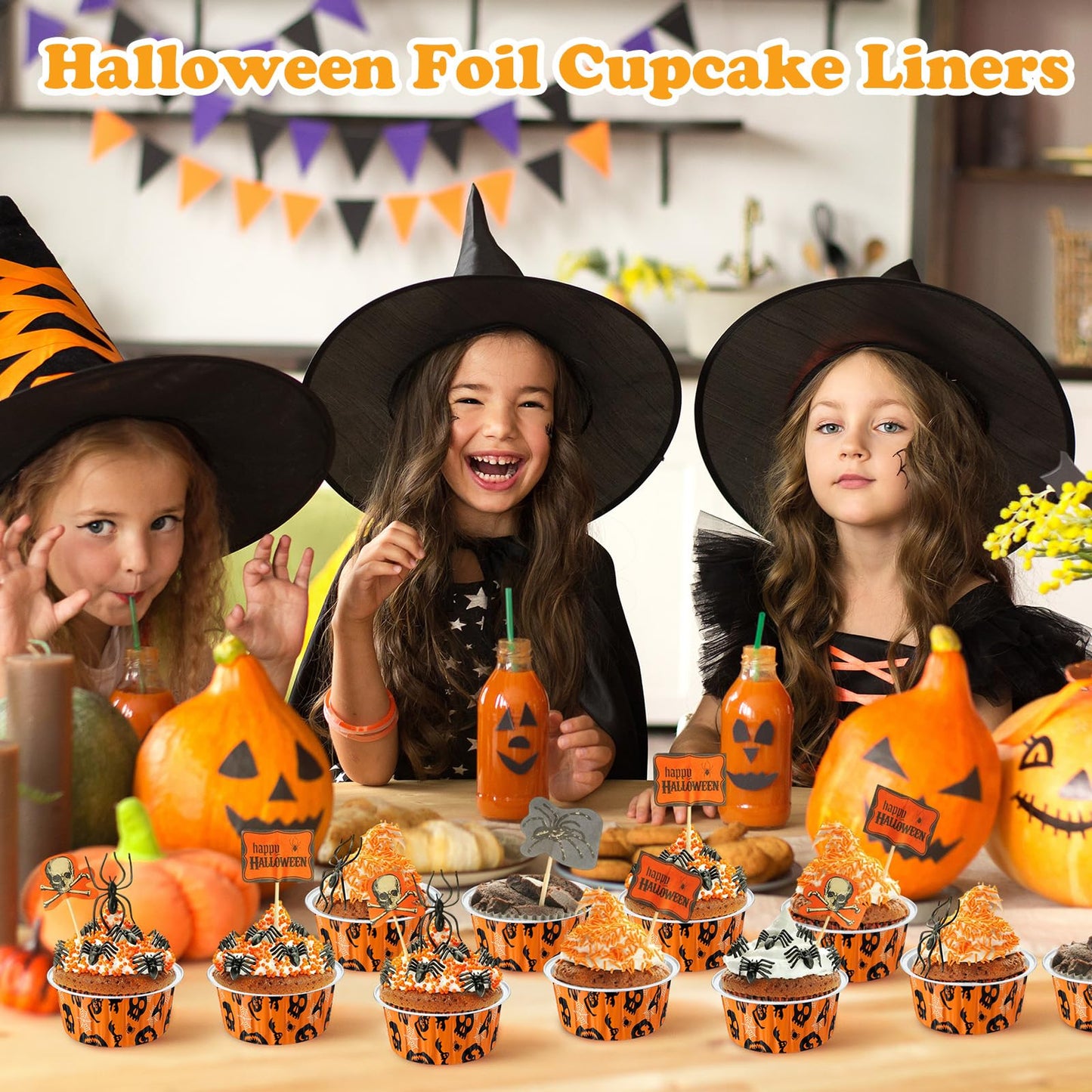 Gandeer 200 Pack Halloween Cupcake Baking Cups with Lids, Aluminum Foil 5 oz Round Cupcake Liners, Disposable Cake Pans, Mini Dessert Containers Flan Mold for Halloween Spooky Party
