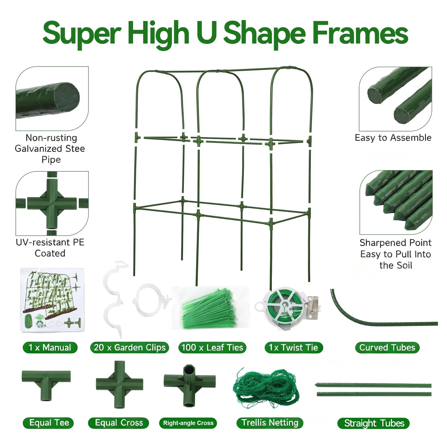 Garden Cucumber Trellis for Climbing Plants, Outdoor Metal Garden Arch Trellis, Plant Support for Vegetables Tomato Trellis Raised Garden Bed (Green, 31.5" Lx21.6 Wx47.2 H-S)
