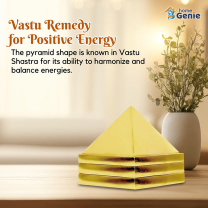 Home Genie 3 Layer Brass Pyramid for Vastu Correction, Positive Energy, and Home Décor – Handmade Spiritual Tool (3x3cm)