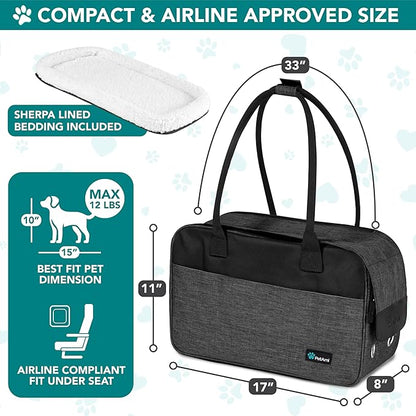 PetAmi Dog Purse Carrier for Small Dogs, Airline Approved Soft Sided Pet Carrier with Pockets, Ventilated Dog Carrying Bag for Puppy Cat, Dog Travel Supplies Bag, Sherpa Bed, Max 12 lbs, Dark Gray