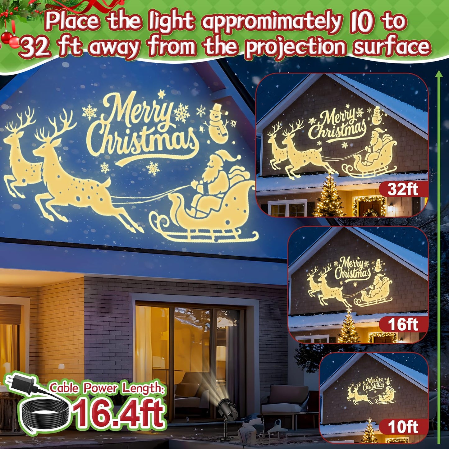 12 in 1 Christmas Projector Lights Outdoor, 3D Dynamic Santa Sleigh/Nativity/Green Monster/Ghost/Spider/Bat Christmas Decor,Night Lights for Party Home Window Wall Holiday Decor