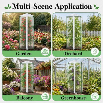 Halatool Garden Tomato Plant Cover Netting, Fits 40–55" Tall Square Tomato Cages, Garden Bird Netting with Zipper & Drawstring, Insect Barrier, Plant Covers from Insects Animals, 4 Pack, 45"×15.7"