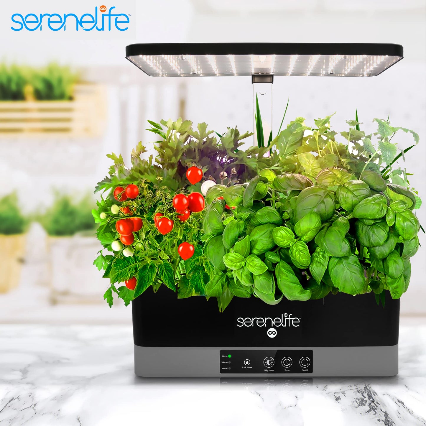 SereneLife Smart Indoor Garden - Hydroponic Herb Garden with 4000K Grow Lights Panel, Control Panel Settings, Water Stick, No Soil, Mess-Free, Height Adjustable, Grows Up to 6 Plants