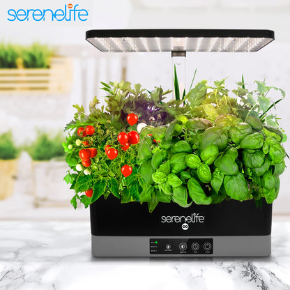 SereneLife Hydroponic Herb Garden - 6 Pod Indoor Kit, Full-Spectrum Grow Light, Adjustable Height, Smart Plant System, Black