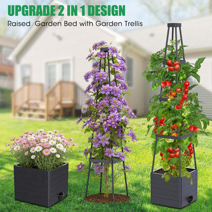 MQHUAYU 4 Pack Raised Garden Bed Planter Box with Trellis, 57" Self-Watering Tomato Cage Planters for Climbing Plants Vegetable Vine Flowers Outdoor & Indoor (57x9.8x9.8IN)