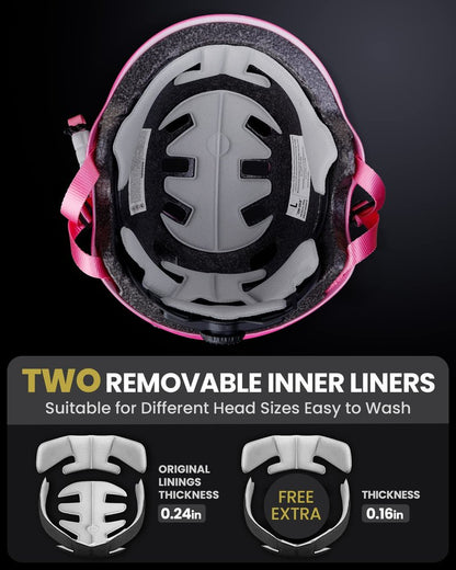 OutdoorMaster Skateboard Cycling Helmet - Two Removable Liners Ventilation Multi-Sport Scooter Roller Skate Inline Skating for Kids, Youth & Adults - M - Pink