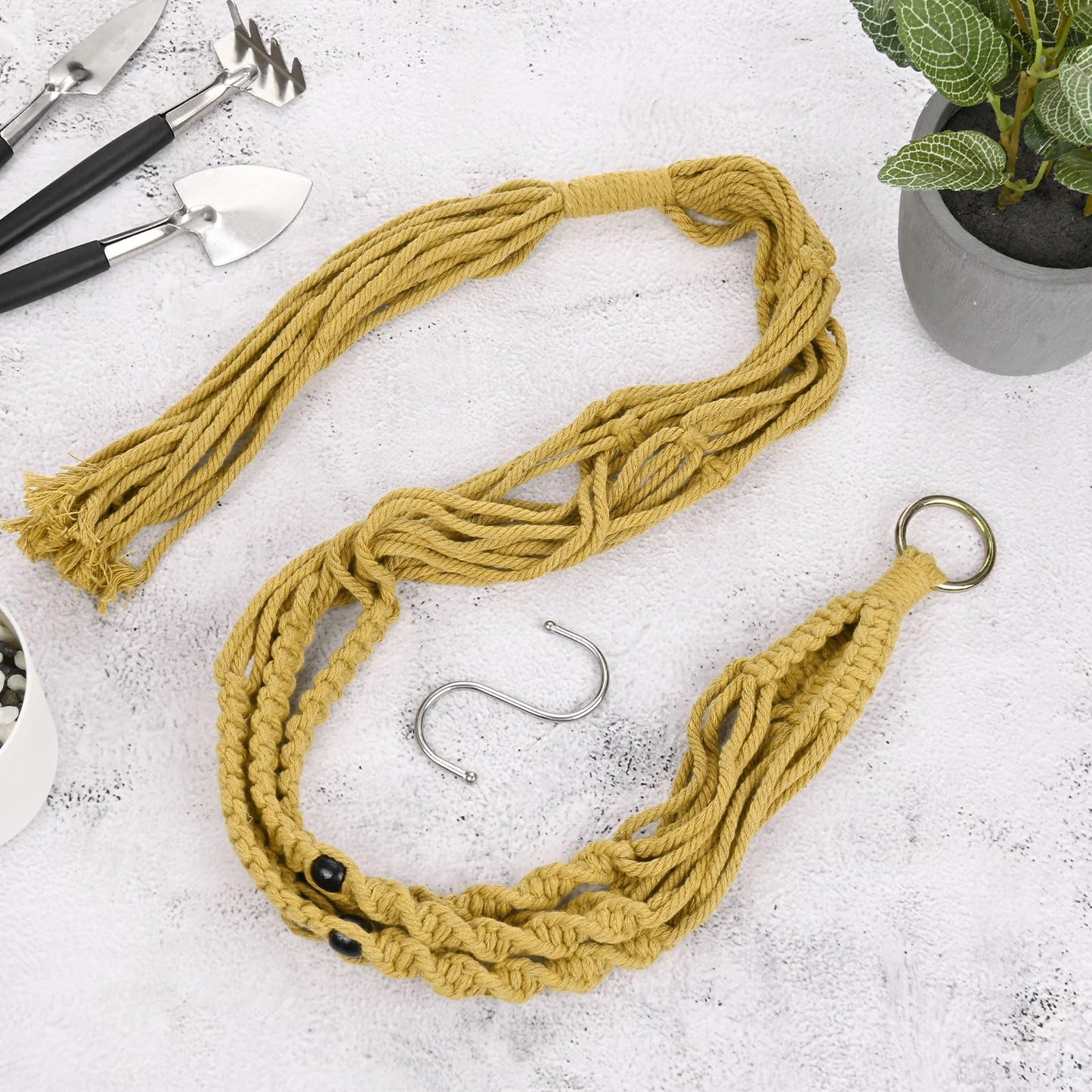 M METERXITY 2-Pack Macrame Plant Hanger, 41 Inch Hand Woven Hanging Basket Holder Handmade Cotton Rope Plant Net Pocket with 1 Net for Balcony Decor/Farmhouse Home Decor/Indoor Plants[Khaki]