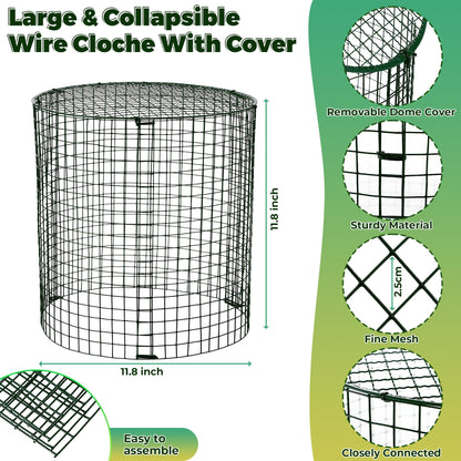 Hiboom 4 Set Garden Plant Protectors from Animals with Stakes, Metal Mesh and Detachable Covers Wire Plant Cage for Keeping Bunny Animals Out, Chicken Wire Cover Garden Protection (12x13)