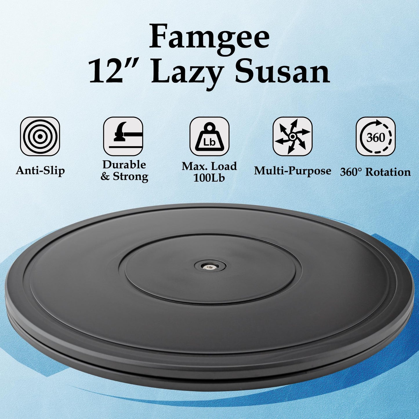 Famgee 12 Inch Heavy Duty Lazy Susan Turntable Rotating Swivel Stand with Steel Ball Bearings for Flat Panel Monitors, Computer, TV, Speakers, Bonsai, Statue, Cabinet Organizer