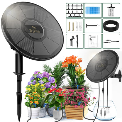 TRJZWA Solar Irrigation System Automatic Drip Irrigation Kit for Outdoor/Indoor Garden Watering System with Water Level Detection,Drip Irrigation System for 15 Potted Plant with 15m Water Hose