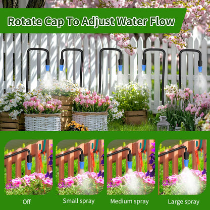 165FT Drip Irrigation System with Timer, Automatic DIY Garden Watering Kit with 1/2" & 1/4" Tubing, Solid Brass Connectors & Adjustable Sprayers for Plants, Garden, Lawn, Greenhouse, Raised Beds