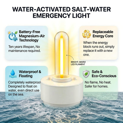 Portable Salt Water Camping Light, No Battery Survival Lantern, Waterproof Floating LED Lamp for Hiking, Fishing, Hurricane & Outdoor Adventures