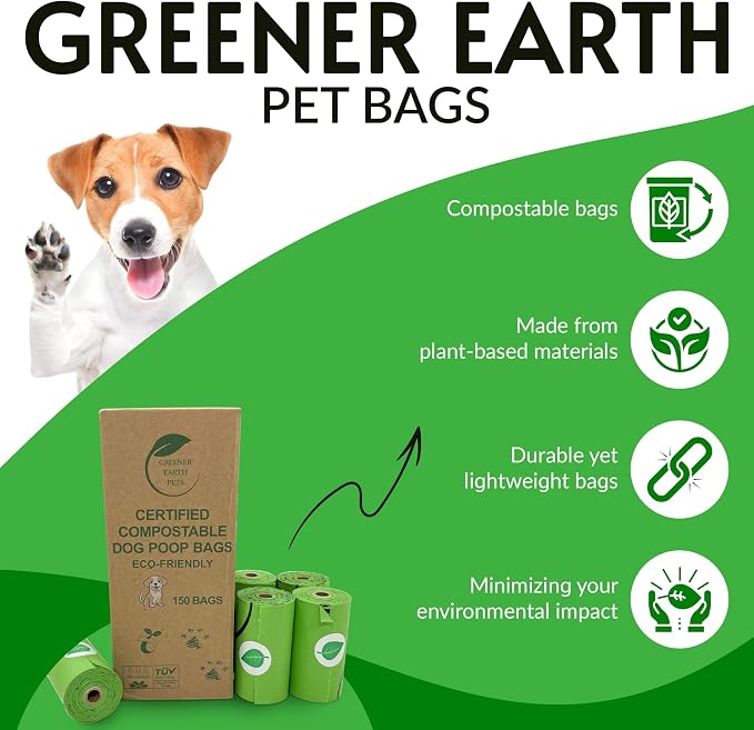 100% Certified Compostable Dog Poop Bags, Plant Based. Biodegradable Waste Bags, Unscented Extra Strong.150 count.10 rolls. 13x9". Home compostable, Leak Proof. ASTM D6400 & EN 13432 Compliant.
