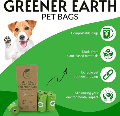 100% Certified Compostable Dog Poop Bags, Plant Based. Biodegradable Waste Bags, Unscented Extra Strong.150 count.10 rolls. 13x9". Home compostable, Leak Proof. ASTM D6400 & EN 13432 Compliant.