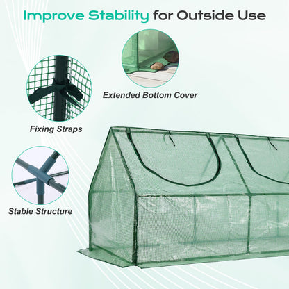 BPS 9x3x3 ft Mini Greenhouse with Green PE Cover UV-Protected Roll-Up Zipper Doors, Ideal for Indoor or Outdoor Use on Raised Garden Beds