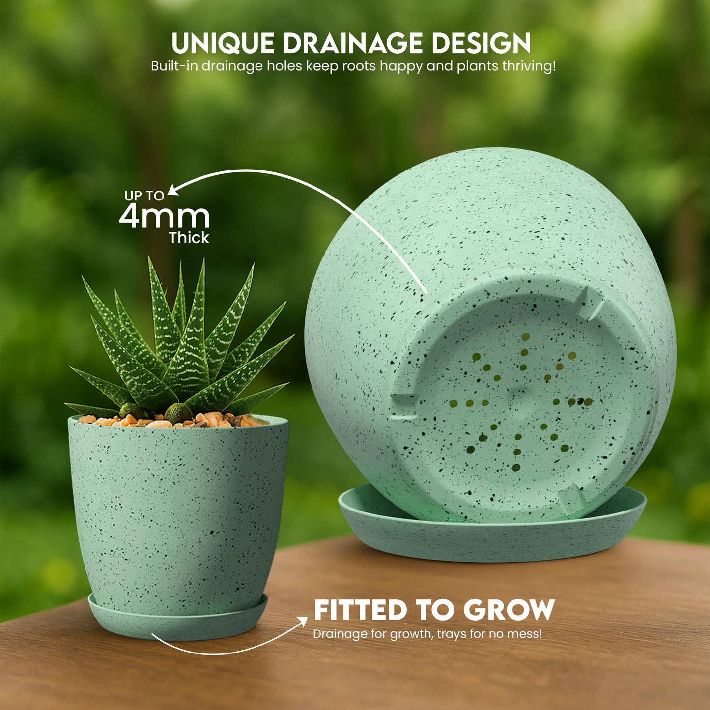 Utopia Home - Spotty Plant Pots Indoor with Drainage - 7/6.6/6/5.3/4.8 Inches Flower Pots - 10 Pack Plastic Planters - Ideal for Stocking Stuffers - (Speckled Mint, Pack of 10)