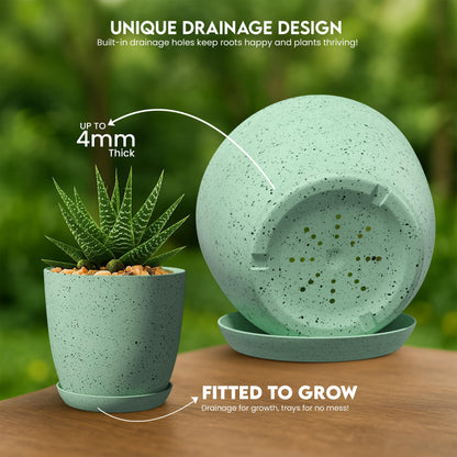 Utopia Home - Spotty Plant Pots Indoor with Drainage - 7/6.6/6/5.3/4.8 Inches Flower Pots - 10 Pack Plastic Planters - Ideal for Stocking Stuffers - (Speckled Mint, Pack of 10)