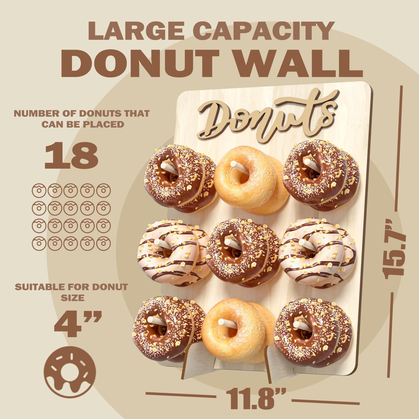CORTNK Donut Wall Display Stand, Wooden Doughnut Holder Display 9 Donuts, Donut Holder Board for Donut Grow Up Party, Birthday, Wedding, Baby Shower, Donut Party Decorations (Natural)